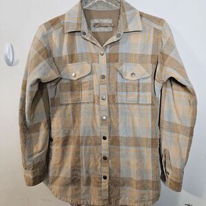 Prana Plaid Button Down Shirt - Beige and Light Blue